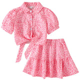 MQTIME  -  Summer Baby Girl Outfits Set Children Clothes Korean Fashion Print Short Sleeve Cotton Tops+Skirt Boutique Kids Clothing BC1451