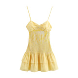 MQTIME  -  Woman's Beach Style Sexy A-Line Dresses Yellow Plaid Sleeveless Bow Decorate Backless Summer Mini Dress Woman Trendy