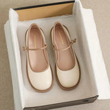 MQTIME  -  New Autumn Mary Jane Shallow Women Flat Shoes Fashion Round Toe Shoes Flat Heel Casual Soft Leather French Shoe Size 43