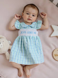 MQTIME  -  Girls Floral Print Ruffle Sleeve Round Neck A-line Dress Casual Summer Dress with Embroidered Details and Plaid Pattern