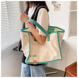 MQTIME  -  Casual Large Capaci Canvas oulder Bag Handbag Artistic Tote Bag Trendy New Ins Big Bag Soft Foldable Magnetic Bule