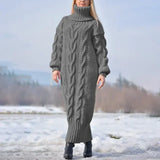 MQTIME  -  Women's Sweater Winter High Neck Solid Color Turtleneck Pullover Twisted Loose Knitted Sweater Long Dress Sweater for Female New