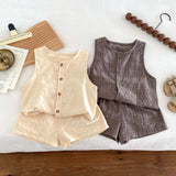 MQTIME  -  Kids Tee Clothing Set Linen Vest And Shorts Boys Girls 2 Pcs Suit Summer Children Outwear Clothes