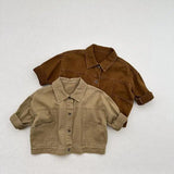  MQTIME  -  Autumn New Children Long Sleeve Coat Solid Boys Casual Cargo Jacket Fashion Girls Vintage Cardigan Cotton Kids Clothes