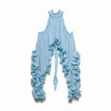 MQTIME  -  Fashion Summer Bohemian Beach Outfit Casual O Neck Sleeveless Top+Skirt Holiday Suit Chiffon Ruffle Irregular Women 2 Piece Set