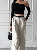 MQTIME  -  Women's Loose Fit Casual Suit Pants Split-Joint High Waist Floor Length Trousers Straight Pants for Office Ladies