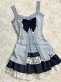 MQTIME  -  Coquette Sweet Vintage Lolita 3 Piece Set Women Lace Trim Bow Decor Ruffle Hem Slim Fit Mini Skirt Suit Elegant Casual Outf