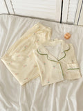 MQTIME  -  Summer Floral Tee-Piece Set Sweet ort Sve Long Pants Spwear Women Thin Cardigan Home Clothes plus Size Cotton Fabric