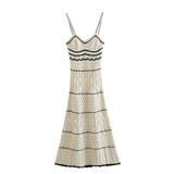MQTIME  -  Summer New Fashion Women's European And American Style French Hollow Knitted Suspender Long Skirt Temperament Dress