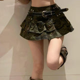MQTIME  -  Women's Sexy Pleated Skirts Camouflage Y2k Spice Girl Cake Culottes Short Skirt with Belt