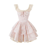 MQTIME  -  French Style Women's Dress Flying Sleeve Summer Patchwork Lace Short Dress Princess Ball Gown Girl Party Dress