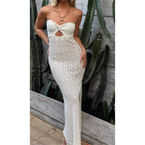 MQTIME  -  Sexy Strapless Bandeau Dress Hollow Out Crochet Knitted Tunic Beach Cover Up Cover-ups Beach Dress Beachwear Women DV5321B