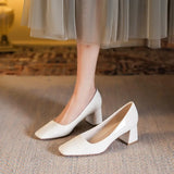 MQTIME  -  New Women Shoes Exquisite Patent Leather High Heels for Woman French Style Square Head Casual Shoes Designer Shoes Zapatos Mujer