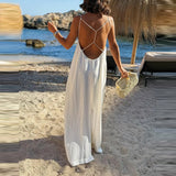 MQTIME  -  Stylish Leisure Backless Sleeveless Long Sling Dresses Summer Holiday Solid Color Beach Dress Women Casual Simple Camisole Dress