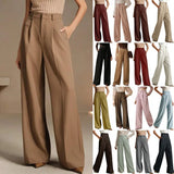 MQTIME  -  Elegant High Waist Wide Leg Women's Casual Spring Summer Loose Business West Pants Female Fashionable Commute Polyester