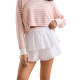  MQTIME  -  Women Ruffle Layered Shorts Loose Patchwork Lace Solid/Floral Elastic Waist Mini Shorts Casual Summer Y2K Loungewear