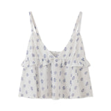  MQTIME  -  y2k Women Ruffle Tops Summer Clothes Solid Color V Neck Hollowed Flower Spaghetti Strap Backless Camisole Streetwear
