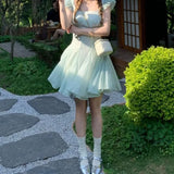MQTIME  -  Woman Dress Elegant French Style Flying Sleeve Summer Fashion Casual Square Collar Party Mini Dresses Sweet Ladies