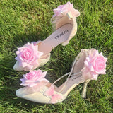 MQTIME  -  High Heels for Women Pink Rose Bridal Wedding Heels Y2K Heels Lolita Cosplay Y2K Accessories Elegant Pearl Lolita Pink Shoes