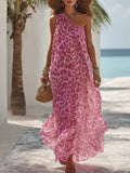 MQTIME  -  Asymmetrical Loose Fit Maxi Dresses Pink Leopard Print Sleeveless Beach Dress Summer Hollow Out Backless Elegant Long Dress
