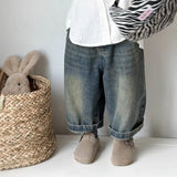  MQTIME  -  Kids Wide Leg Pants New Spring Autumn Fashion Korean Casual Baggy Simple Style Jeans