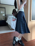 MQTIME  -  Vintage Plaid Midi Skirt Women American Retro Pleated A-line High Wasit Skirts Summer Fashion Uniform Aesthetics Clothes
