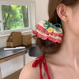 MQTIME  -  Sweet Cherry Bow large Intestine Scrunchie For Women Girls Hair Tie Cute Ornament Hair Band Rubber Band Fashion Hair Accessories