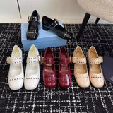 MQTIME  -  French Mary Jane Thick Heel Women's Shoes Hollow Out Spring 2025 Fashion Patent Leather Metal Buckle Office Dress Pumps Vintage