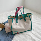 MQTIME  -  Casual Large Capaci Canvas oulder Bag Handbag Artistic Tote Bag Trendy New Ins Big Bag Soft Foldable Magnetic Bule