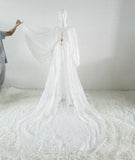  MQTIME  -  Long Train Boho Maternity Photo Shoot Long Dress Beige Lace Pregnant Woman Photography Props