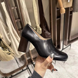 MQTIME  -  Minimalist Style Round Head Deep Mouth Single Shoes Women's Thick Heel High Heels Spring New Niche Leather Shoes