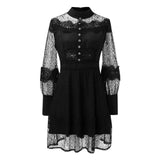 MQTIME  -  Elegant Hollow Out Embroidered Lace Party Dress Summer Fashion Long Sleeve A-Line White Dress Ladies Casual Buttons Dress