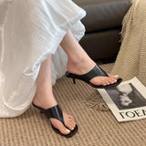 MQTIME  -  Women's Square Toe Flip Flop Heels New Summer Slide Sandals Elegant Thin Strap Kitten Heel Mules Casual Dressy Thong Sandal