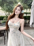 MQTIME  -  Women Dresses Elegant Mesh Patchwork Sleeveless Floral Printed Slim Sweet Holiday Party Dress Sexy Ladies Summer Fashion