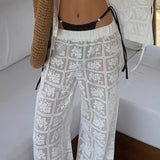 MQTIME  -  Floral Lace Sheer Women's Pants Sexy Fashion Casual Daily Beach Vacation Resort Streetwear Trousers New Women Pants