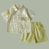 MQTIME  -  2Piece 2025 Summer Toddler Boy Outfits Korean Fashion Stripe Cotton Short Sleeve Tops+Shorts Baby Clothing Children's Sets B062