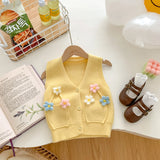 MQTIME  -  Spring Autumn Girls Knitted Vest V-Neck Sleeveless Flowers Waistcoat Cute Kids Baby Knitwear Tops 1-5Years