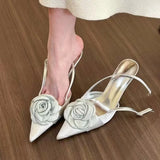 MQTIME  -  Fashion Thin High Heels Buckle Strap Women Pumps Sexy Flower Pointed Toe Mules Shoes Elegant Banquet Prom Sandals 35-43