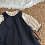 MQTIME  -  New Autumn Baby Girls Dress Sets Long Sleeve Lace Beige Dress Black Overskirt 2pcs Toddlers Kids Outfits