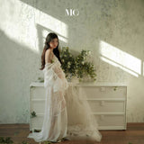  MQTIME  -  Women Maternity Dress for Photoshoot Lady White Elegant Lace Perseptive Long Dress Clothing for Studio Photography Shooting