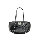 MQTIME  -  Y2k Gothic Flap Shoulder Bag Women Large Capacity Buckle Design Preppy Casual Commuter Underarm Bowling Bag Pu Leather Hanbag