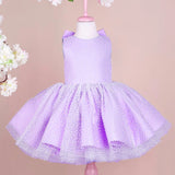 MQTIME Pink Flower Girl Dresses Satin Polka Dot Skirt With Bow Sleeveless For Wedding Birthday Party Banquet Princess Gowns