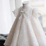 MQTIME  -  Baby Girl Princess Sequins Tulle Dress Infant Toddler Boutique Bow Vestido Puff Sleeve Party Pageant Birthday Baby Clothes 1-7Y