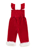 MQTIME  -  Girls Christmas Plaid Ruffle Sleeve Square Neck Smocked Jumpsuit with Bow Detail and Full Length Pants