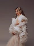MQTIME  -  Romantic Champagne Floral Maternity Dress Photoshoot 2 Pieces 3D Rose Cape Pregnancy Dress Popular Baby Shower Dresses Lace
