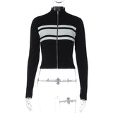  MQTIME  -  Casual Slim Contrast Cardigan Women Full Sleeve Stand Collar Zipper Short Sweaters Female 2026 Spring Summer Cardigans Lady New