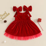 MQTIME  -  0-4Y Little Kids Girls Christmas Dress Sleeveless Tie-up Solid Slip Velvet Lace Tulle Princess Dress