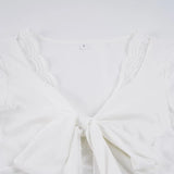 MQTIME  -  American Y2k Solid Lace Patchwork Fake Two Piece Sexy Bandage Bow Top Female