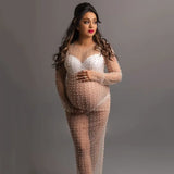 MQTIME  -  Mesh See Through Maternity Photography Long Dresses Pearl Transparent Tulle Pregnancy Photo Shoot Dress For Women Gown Party