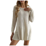 MQTIME  -  Women Mini Sweater Dress Autumn Long Sleeve O Neck Knitted Pullover Dresses Korean Fashion Solid Color Casual Dress Vestidos